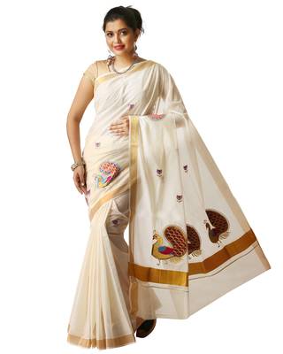 Selvamani tex kerala kasavu cotton saree with running blouse 3