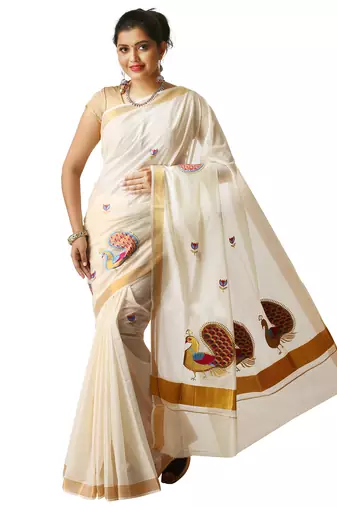 Selvamani tex kerala kasavu cotton saree with running blouse
