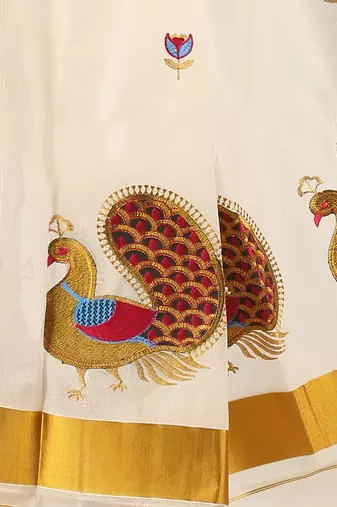 Selvamani tex kerala kasavu cotton saree with running blouse