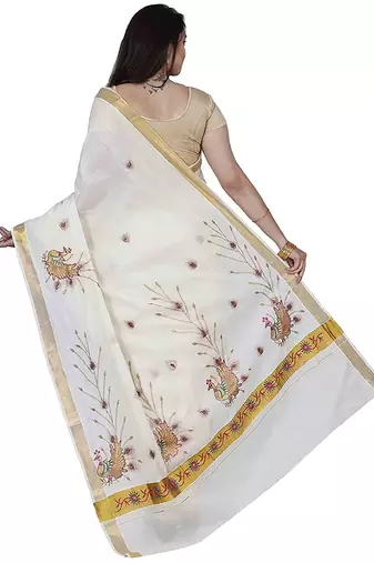 Selvamani tex kerala kasavu cotton saree with running blouse