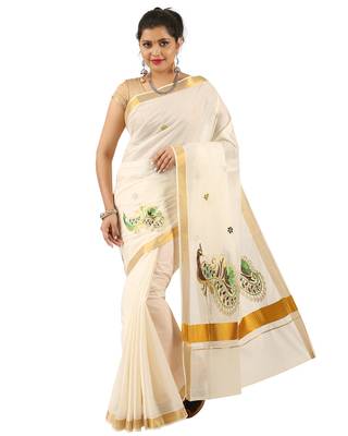 Selvamani tex kerala kasavu cotton saree with running blouse 1