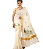 Selvamani tex kerala kasavu cotton saree with running blouse