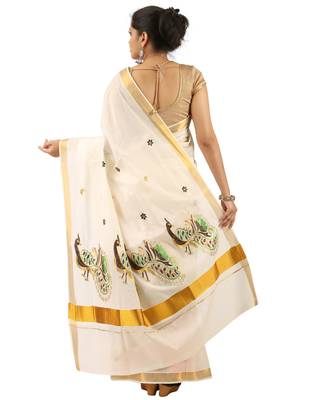 Selvamani tex kerala kasavu cotton saree with running blouse 2