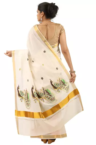 Selvamani tex kerala kasavu cotton saree with running blouse