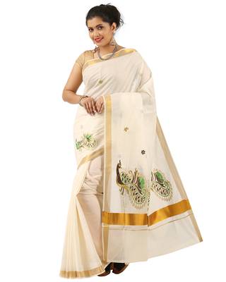 Selvamani tex kerala kasavu cotton saree with running blouse 3