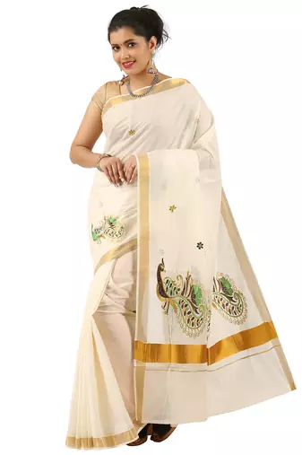Selvamani tex kerala kasavu cotton saree with running blouse