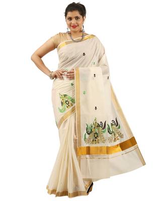 Selvamani tex kerala kasavu cotton saree with running blouse 1