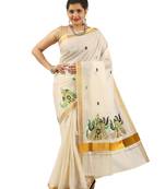 Selvamani tex kerala kasavu cotton saree with running blouse
