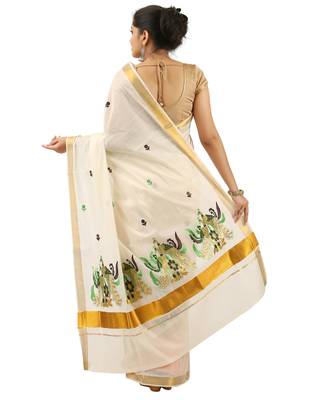 Selvamani tex kerala kasavu cotton saree with running blouse 2