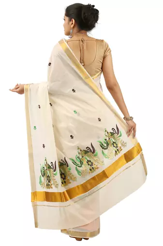Selvamani tex kerala kasavu cotton saree with running blouse