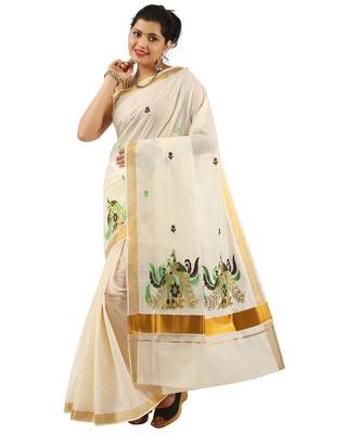 Selvamani tex kerala kasavu cotton saree with running blouse 3