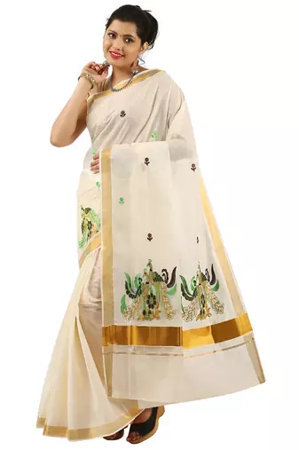 Selvamani tex kerala kasavu cotton saree with running blouse