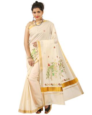 Selvamani tex kerala kasavu cotton saree with running blouse 1