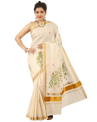 Selvamani tex kerala kasavu cotton saree with running blouse 2