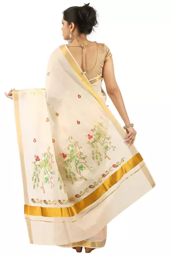 Selvamani tex kerala kasavu cotton saree with running blouse