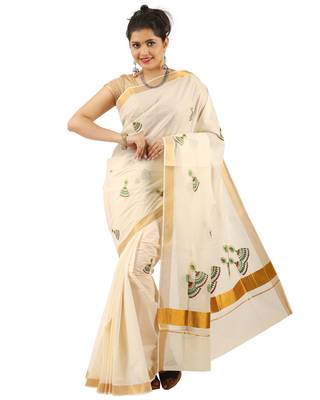 Selvamani tex kerala kasavu cotton saree with running blouse 1