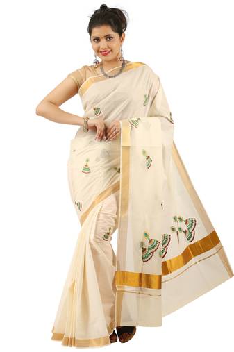 Selvamani tex kerala kasavu cotton saree with running blouse