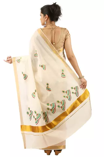 Selvamani tex kerala kasavu cotton saree with running blouse