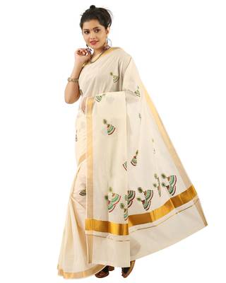 Selvamani tex kerala kasavu cotton saree with running blouse 3