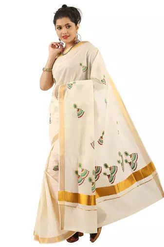 Selvamani tex kerala kasavu cotton saree with running blouse