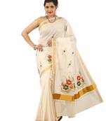 Selvamani tex kerala kasavu cotton saree with running blouse