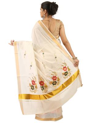 Selvamani tex kerala kasavu cotton saree with running blouse 2