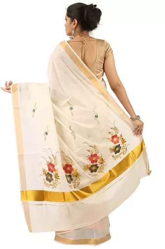 Selvamani tex kerala kasavu cotton saree with running blouse