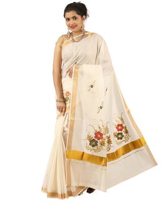 Selvamani tex kerala kasavu cotton saree with running blouse 3