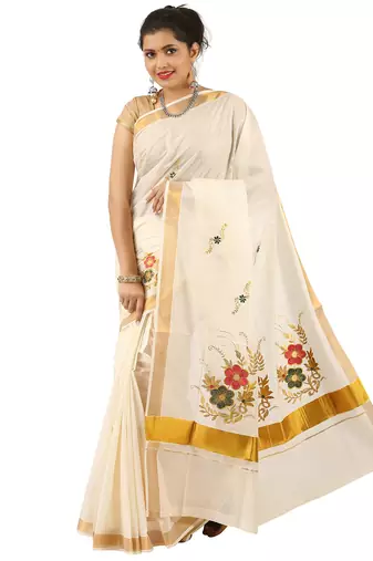 Selvamani tex kerala kasavu cotton saree with running blouse