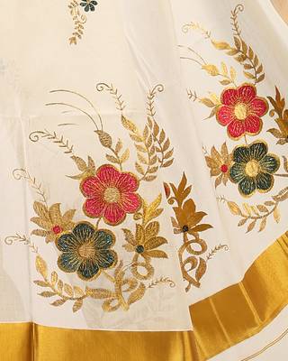 Selvamani tex kerala kasavu cotton saree with running blouse 4