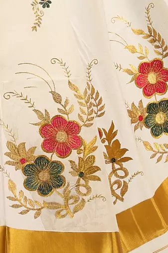 Selvamani tex kerala kasavu cotton saree with running blouse