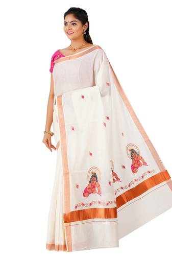 Selvamani tex kerala kasavu cotton saree with running blouse