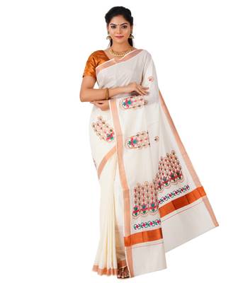 Selvamani tex kerala kasavu cotton saree with running blouse 1