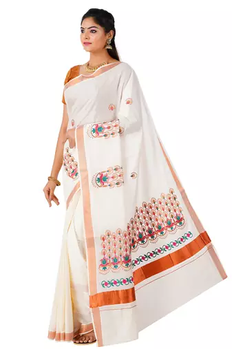 Selvamani tex kerala kasavu cotton saree with running blouse