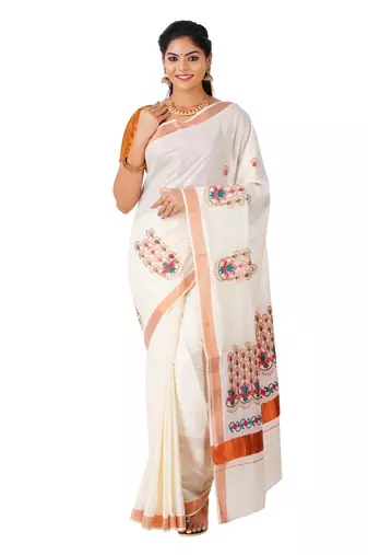 Selvamani tex kerala kasavu cotton saree with running blouse