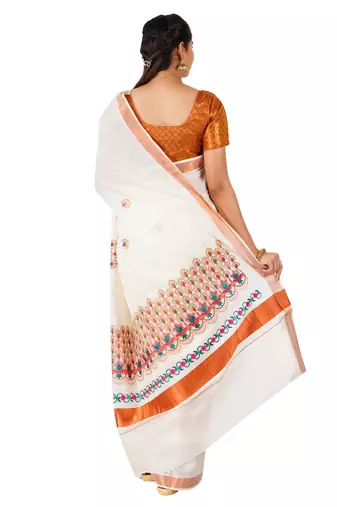 Selvamani tex kerala kasavu cotton saree with running blouse