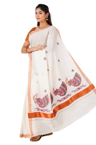 Selvamani tex kerala kasavu cotton saree with running blouse