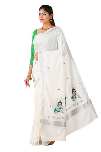 Selvamani tex kerala kasavu cotton saree with running blouse