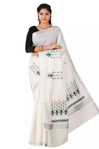 Selvamani tex kerala kasavu cotton saree with running blouse