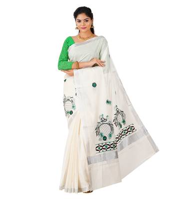 Selvamani tex kerala kasavu cotton saree with running blouse 1
