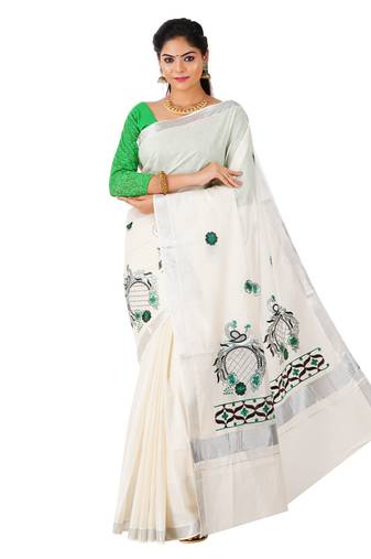 Selvamani tex kerala kasavu cotton saree with running blouse