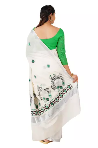Selvamani tex kerala kasavu cotton saree with running blouse