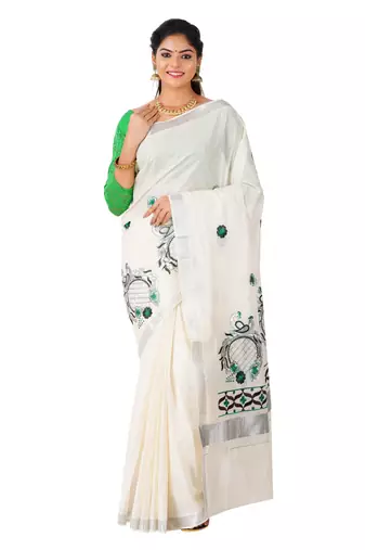 Selvamani tex kerala kasavu cotton saree with running blouse