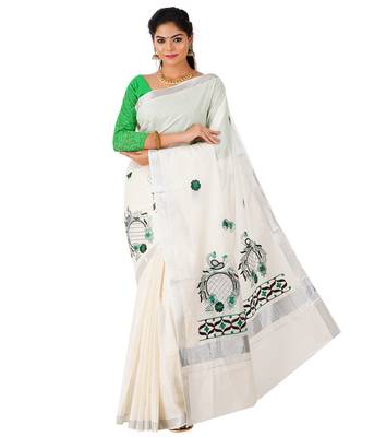 Selvamani tex kerala kasavu cotton saree with running blouse 5