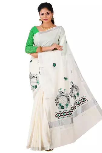 Selvamani tex kerala kasavu cotton saree with running blouse