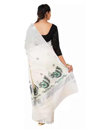 Selvamani tex kerala kasavu cotton saree with running blouse