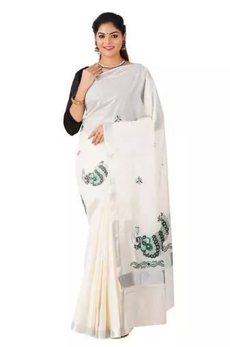 Selvamani tex kerala kasavu cotton saree with running blouse