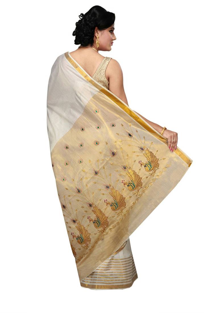 Selvamani tex kerala kasavu cotton saree with running blouse