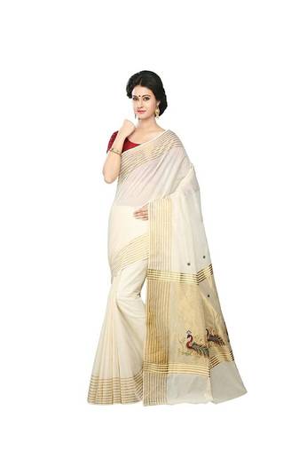Selvamani tex kerala kasavu cotton saree with running blouse
