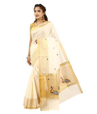 Selvamani tex kerala kasavu cotton saree with running blouse 1